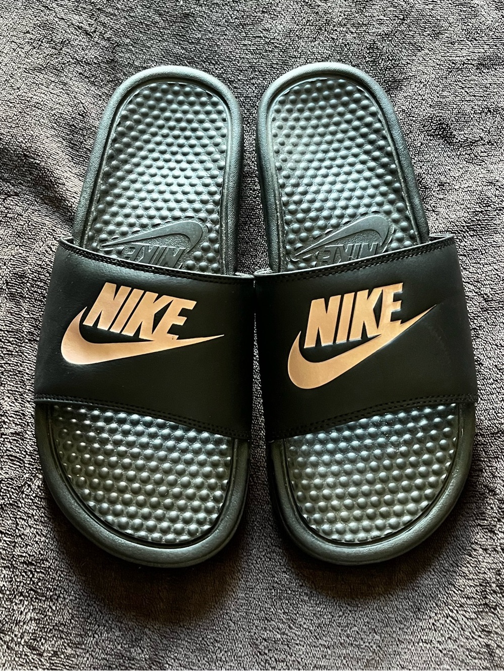 Nike Slide Sandals with Rose Gold Swoosh